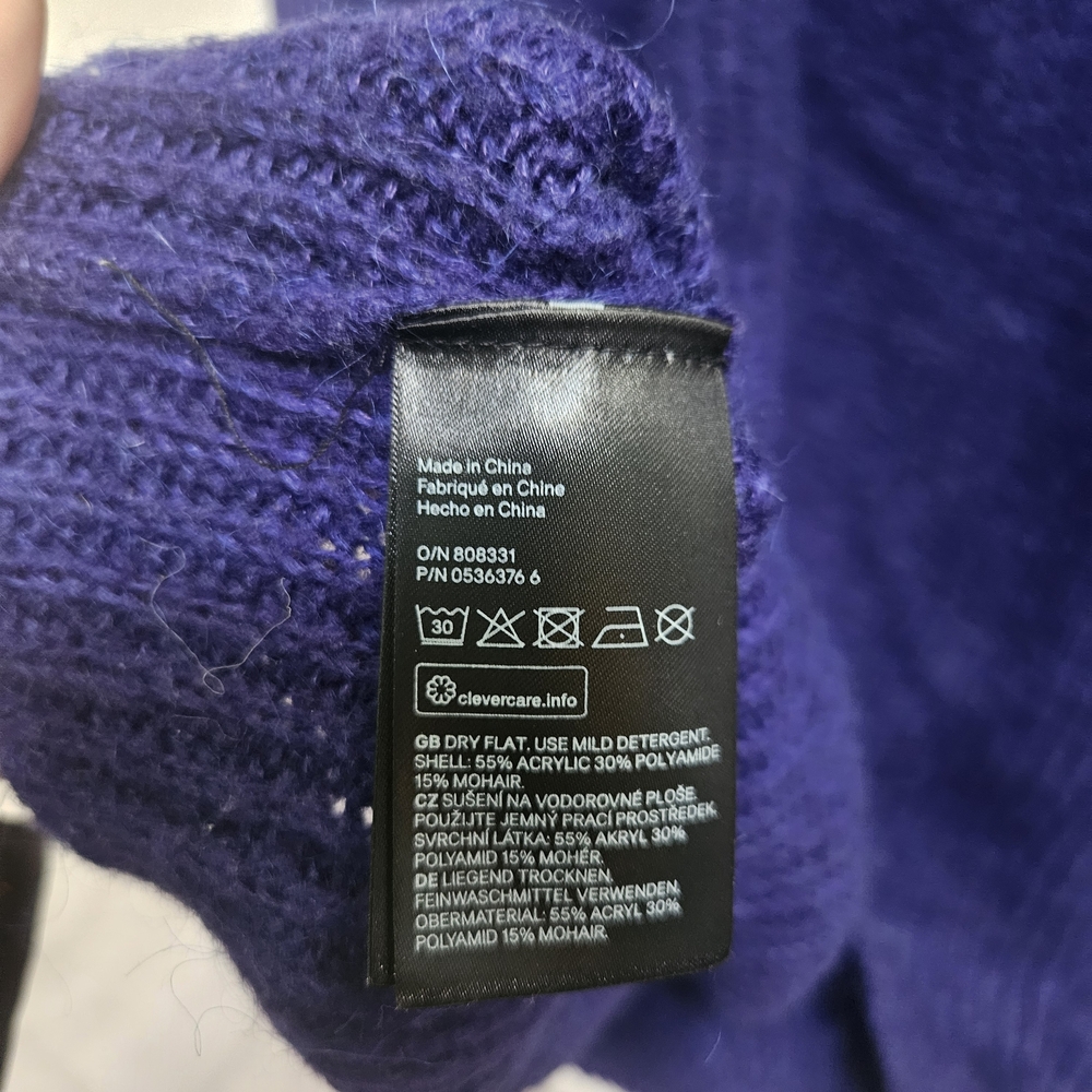 H&M Women's Oversized Ribbed Knit Sweater Size L Blue Mohair High Neck - Picture 8 of 8